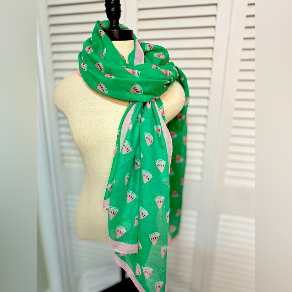 Printed Village Scarf Shawl Wrap watermelon Cover-Up Skirt Anthropologie 36x78